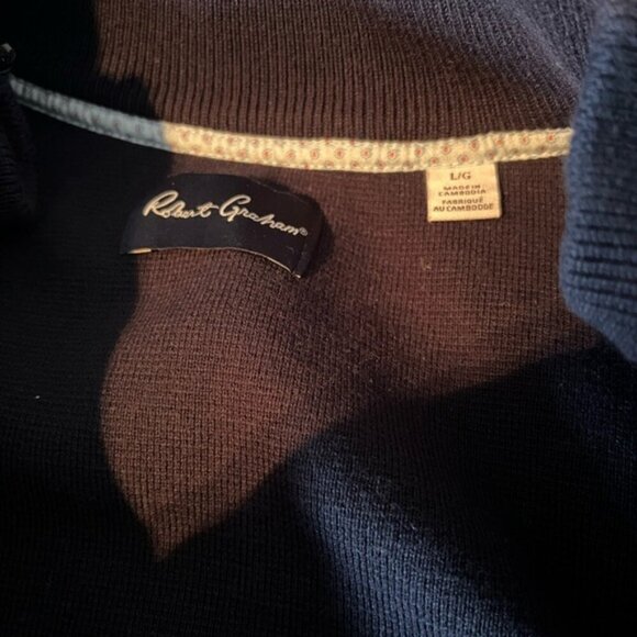 Robert Graham Large Navy Blue Full Zip Sweater - Picture 4 of 6